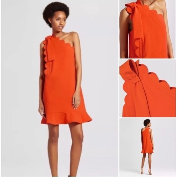 Orange One Shoulder Scallop Victoria Beckham X Target Calla Lily Ruffle Dress XS - Picture 6 of 16